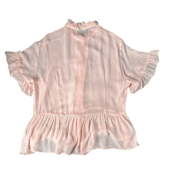 French Connection Clanre Light Sheer Short Sleeve Peplum Blouse Women’s M Pink - Picture 3 of 6